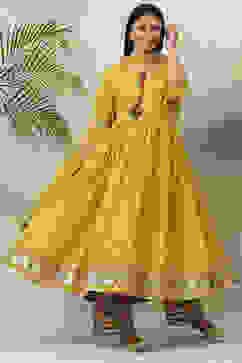 Lime Green Cotton Anarkali Kurta Palazzo Suit Set image number 0