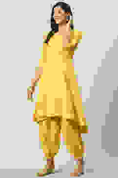 Yellow Art Silk Asymmetric Suit Set image number 3