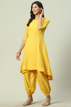 Yellow Art Silk Asymmetric Suit Set image number 3