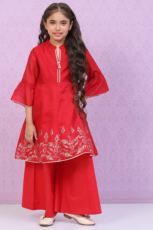Red Art Silk Kalidar Printed Kurta Set image number 0