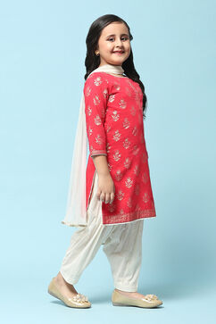 Red Cotton Straight Printed Kurta Patiala Salwar Suit Set image number 6