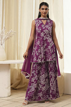 Berry Purple Cotton Floral Peplum Suit Set image number 6