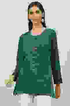 Green Poly Metallic Straight Printed Kurti image number 0