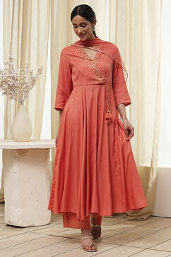 Peach Modal Printed Angrakha Anarkali Suit Set image number 6