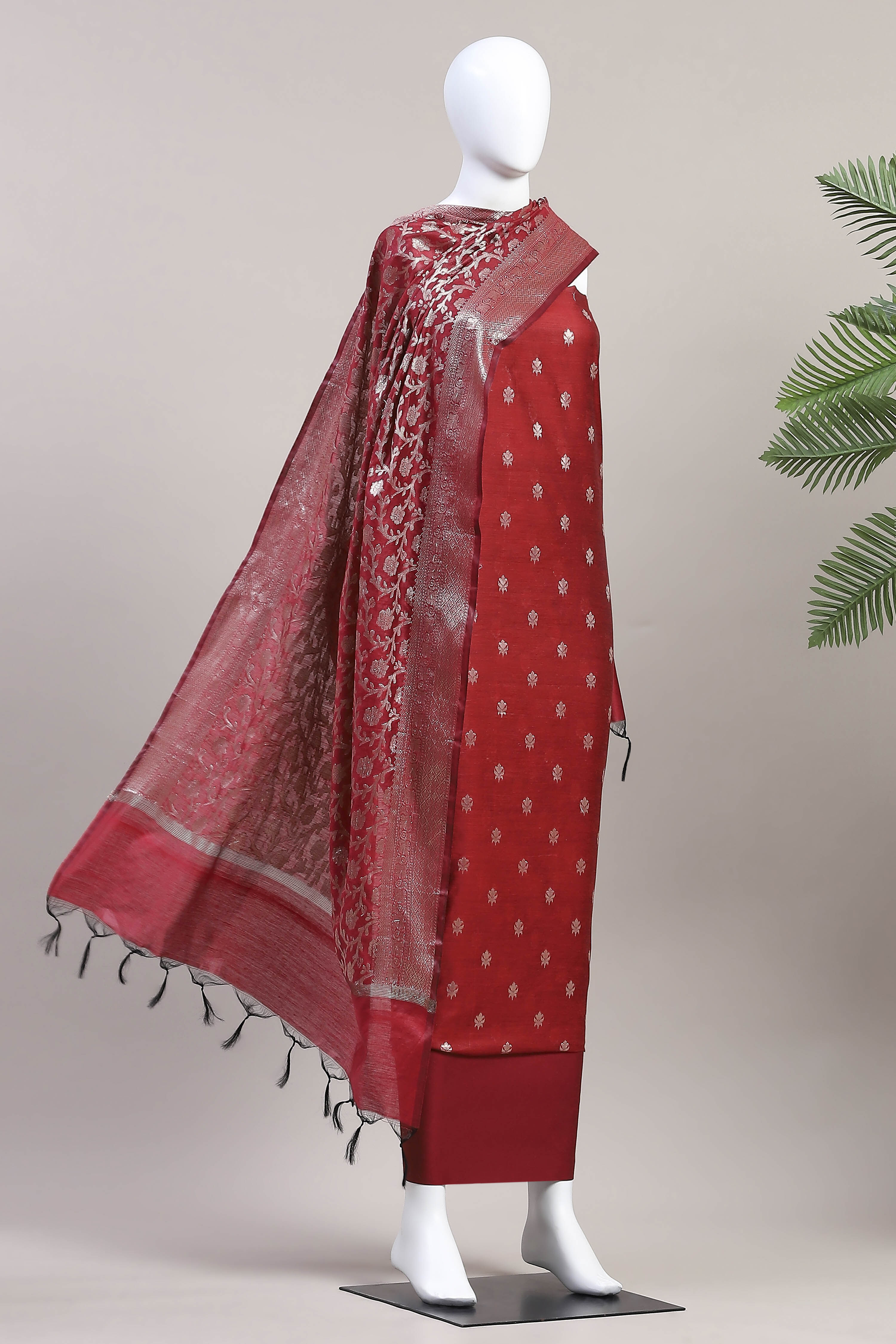 Mustard Cotton Printed Embroidered Unstitched Suit Set image number 4