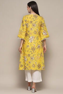 Yellow Cotton Straight Kurta image number 3