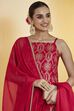 Red Geometric Printed Straight Viscose Blend Kurta Set image number 1