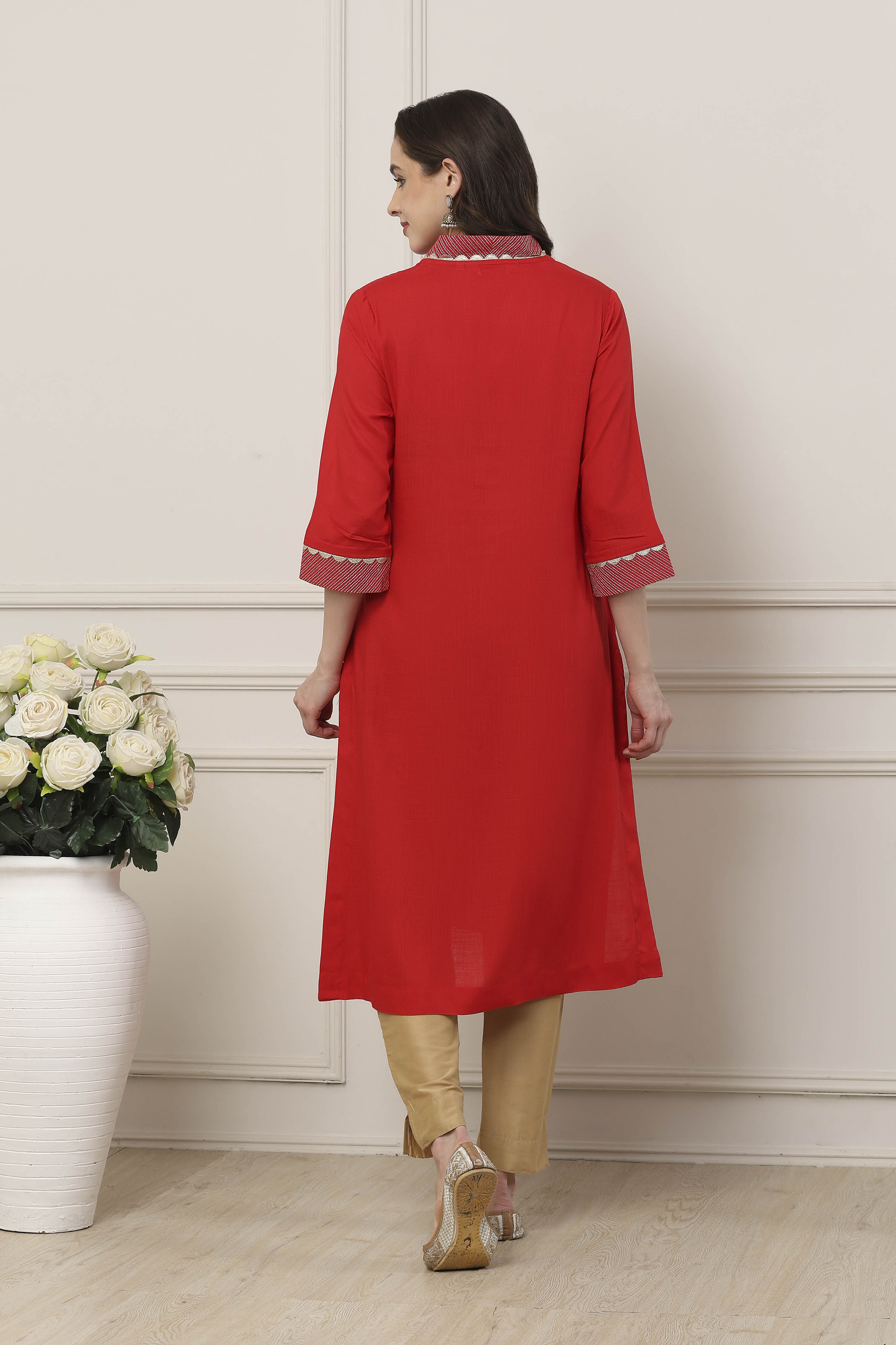 Red Viscose Rayon Straight Kurta image number 3