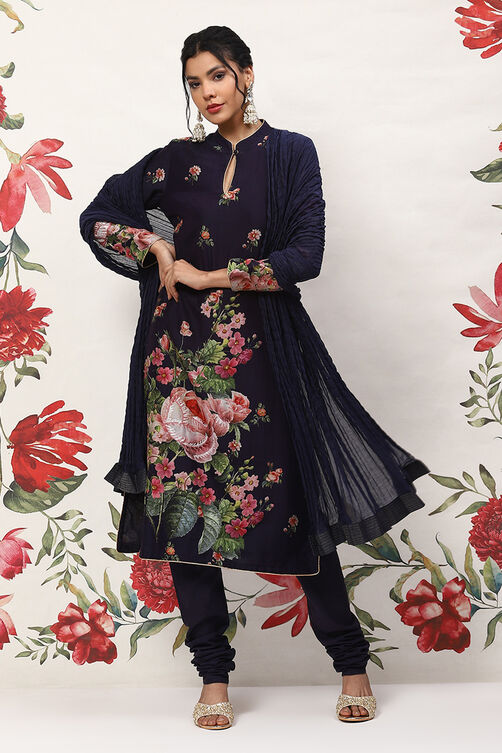 Rohit Bal Cream Cotton Blend Straight Kurta Suit Set image number 0