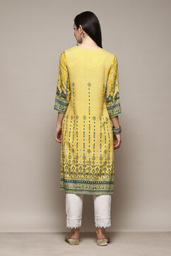 Yellow Polyester Straight Printed Kurta image number 4