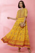 Yellow Art Silk Anarkali Printed Kurta Dress