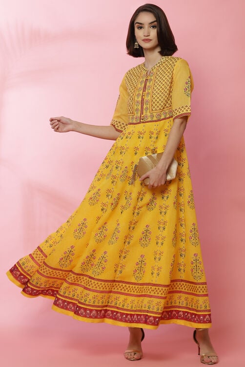 Buy Yellow Art Silk Anarkali Printed Kurta Dress for N/A0.0 |Biba India