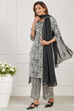 Blue & White Rayon Floral Printed Straight Kurta Set image number 3