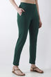 Blue Cotton Lycra Straight Pants image number 3