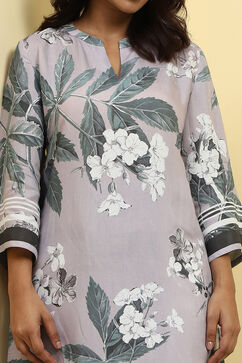 Grey Floral Printed Shantoon Kurta Pants Set image number 1