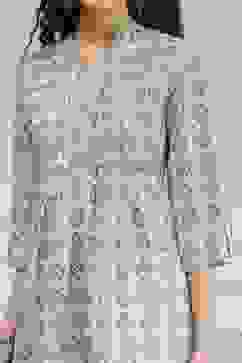 Blue Cotton Printed A-Line Kurta image number 1