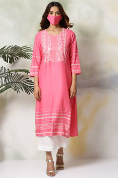 Pink Rayon Straight Kurta Pants Set image number 4