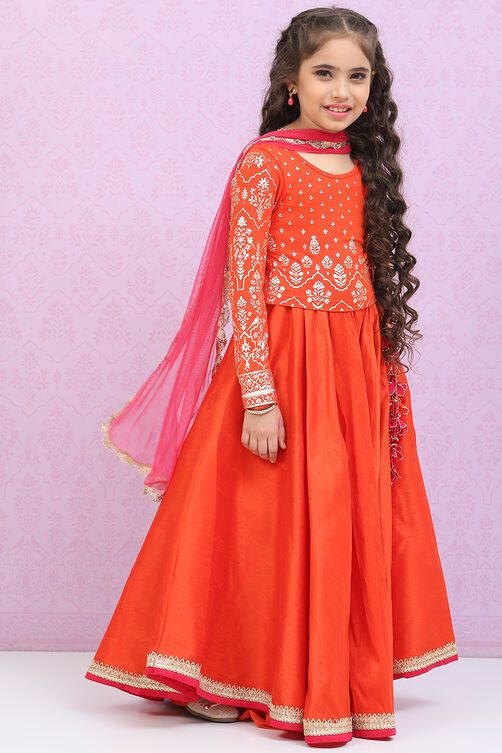 Orange Viscose Blend Lehenga Set image number 6