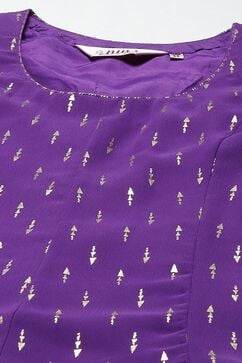 Purple Cotton Blend Asymmetric Printed Kurta Suit Set image number 1