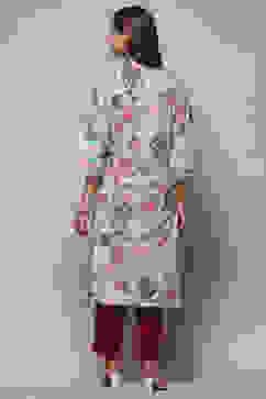 Powder Blue Cotton Floral Printed Straight Kurta image number 3