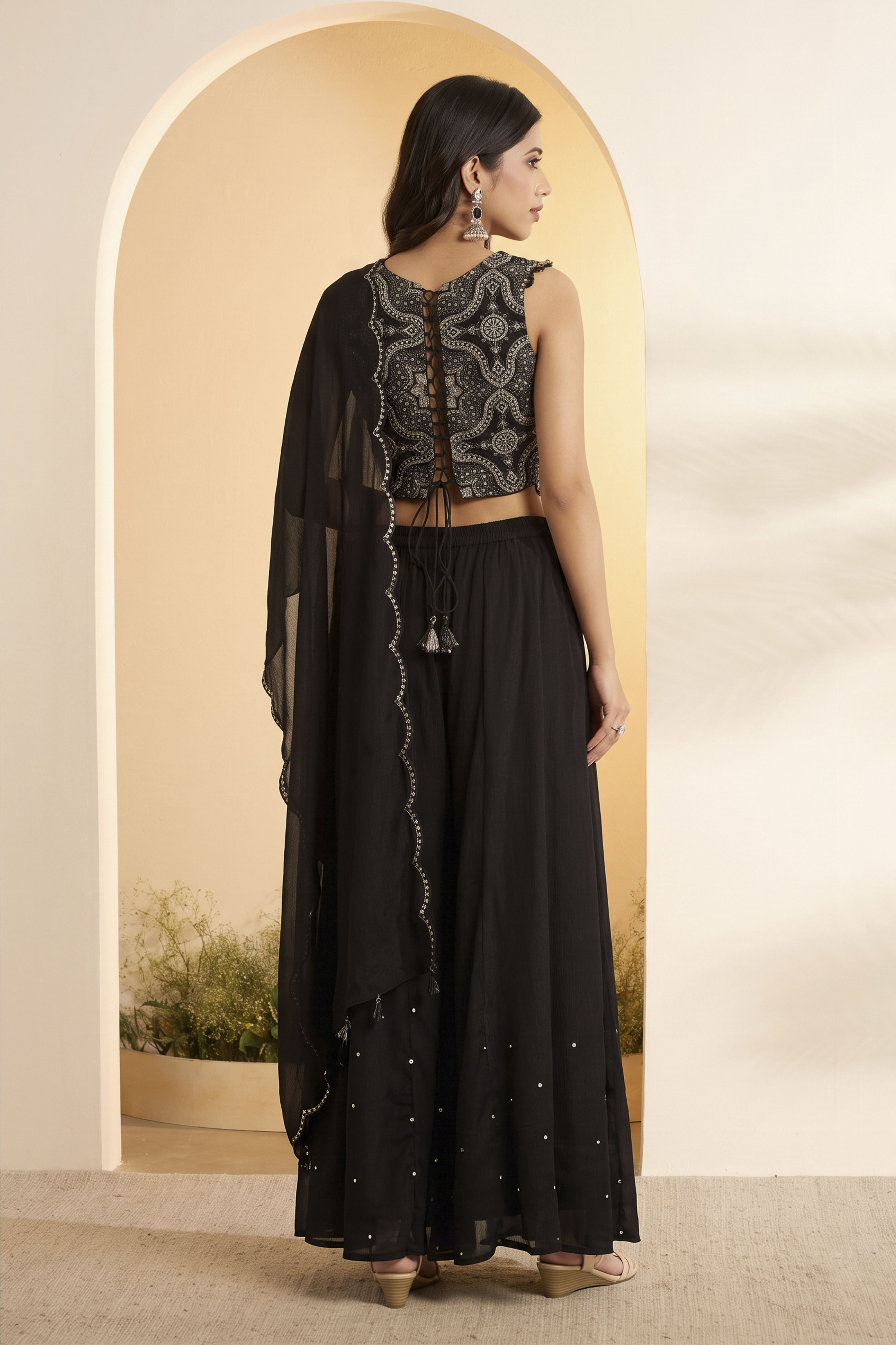 Black Poly Georgette Embellished Sharara Set image number 4