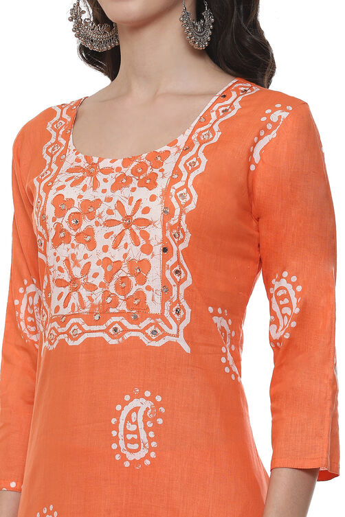 Peach Cotton Blend Unstitched Suit Set image number 2