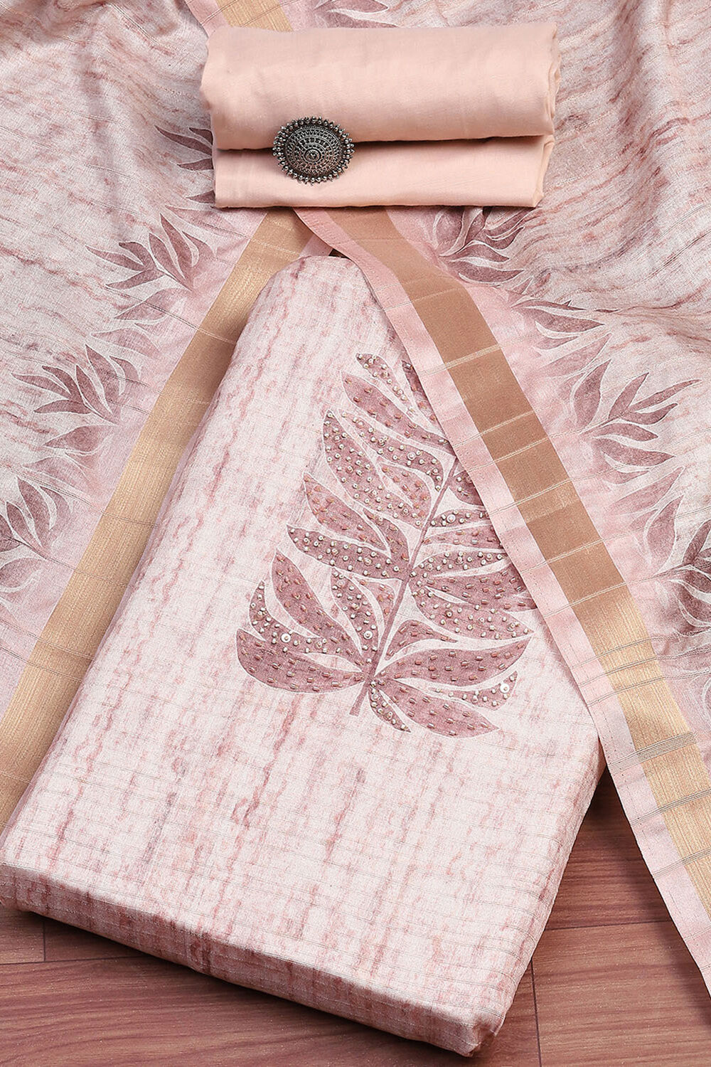 Blue Tussar Printed Unstitched Suit Set image number 0