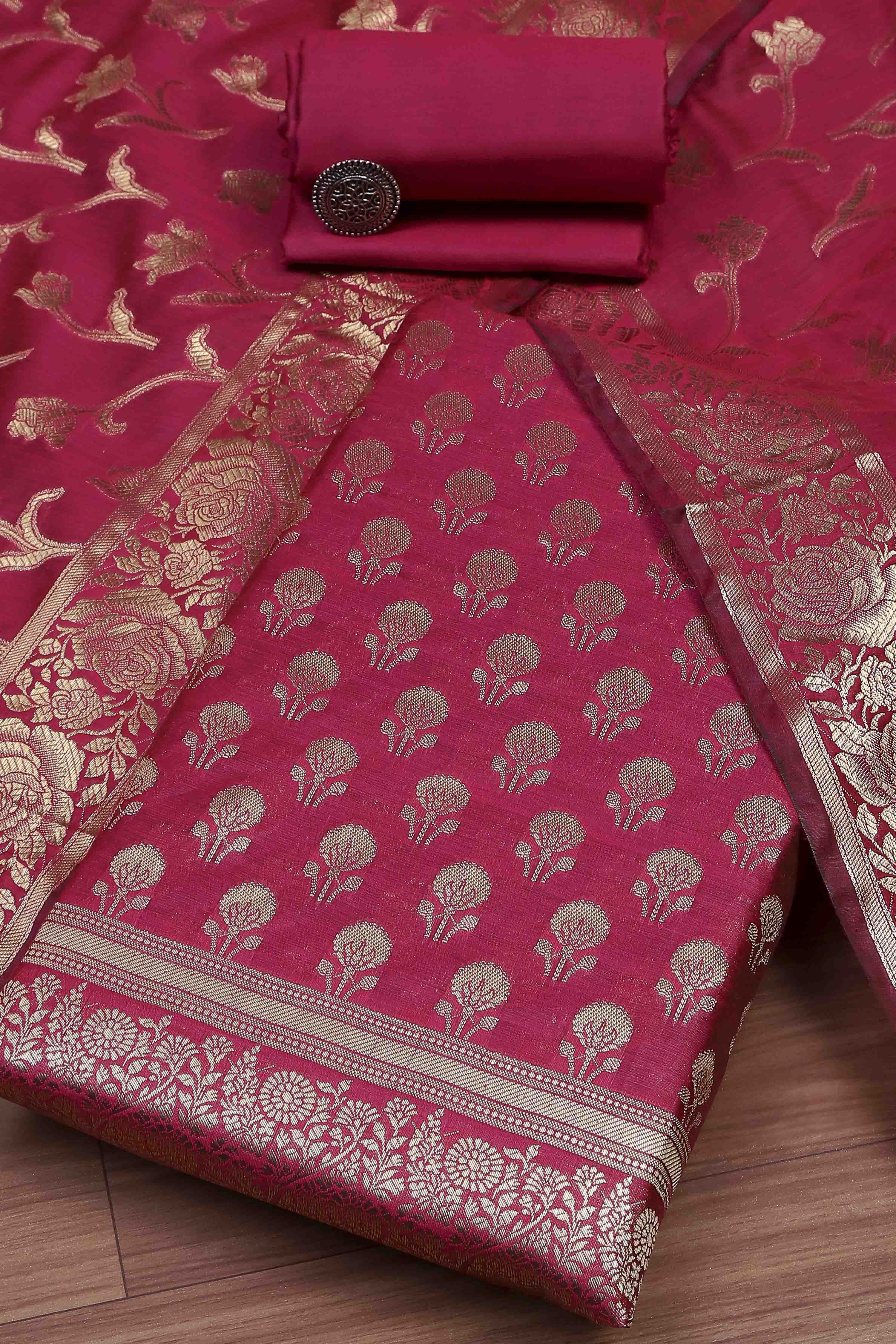 Teal Banarasi Chanderi Banarasi Print Unstitched Suit Set image number 0