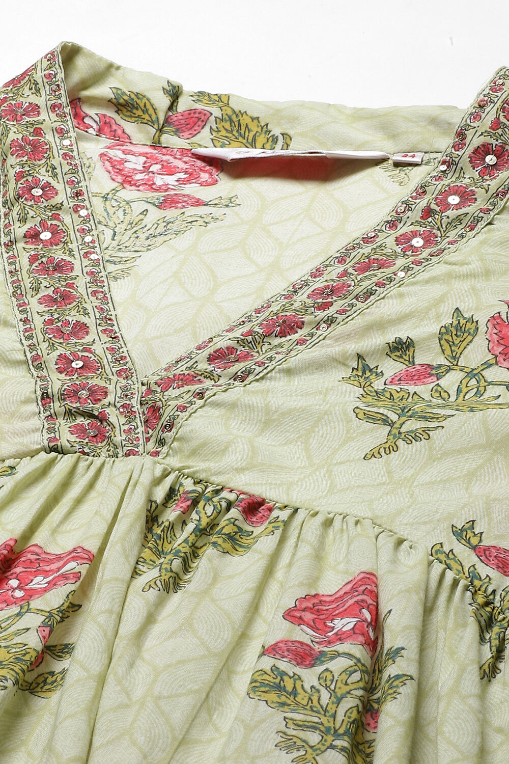 Green Cotton Flared Printed Kurta image number 1