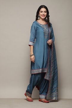 Blue Viscose Straight Yarndyed Kurta Salwar Suit Set image number 6