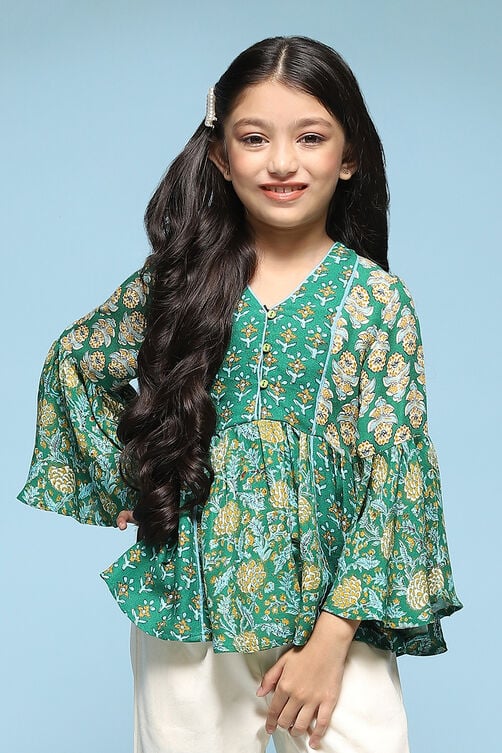 Green Rayon Short Kurta Printed Top image number 5