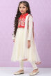 Red & White Art Silk Straight Kurta Churidar Suit Set image number 6