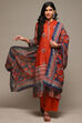 Rust & Indigo Rayon Straight Kurta Palazzo Suit Set image number 0