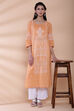 Orange Cotton Chikankari Embroidered Kurta image number 0