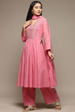 Pink Cotton Gathered Kurta Palazzo Suit Set image number 7