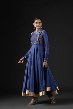 Rohit Bal Blue Cotton Silk Embroidered Suit Set image number 4