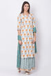 Teal And Off White Cotton Straight Kurta Skirt Suit Set image number 3