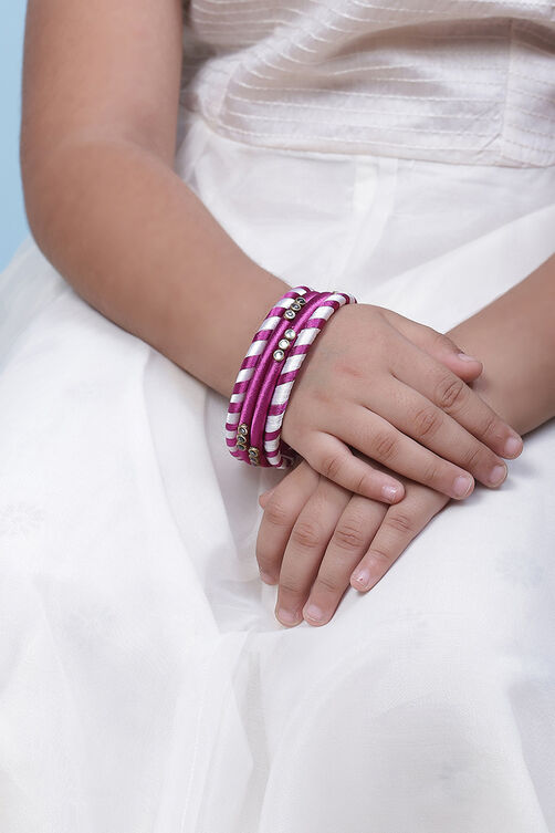 Plum & White Plastic & Thread Bangles image number 2