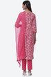 Pink Cotton Screen Print Unstitched Suit Set image number 3