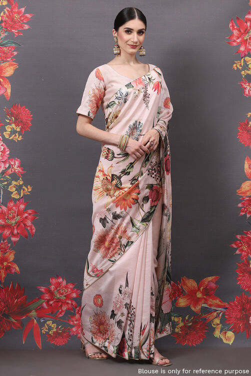 Rohit Bal Peach Cotton Silk Printed Saree image number 2
