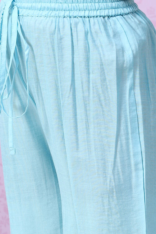 Marine Blue Art Silk Straight Straight Kurta Palazzo Suit Set image number 2