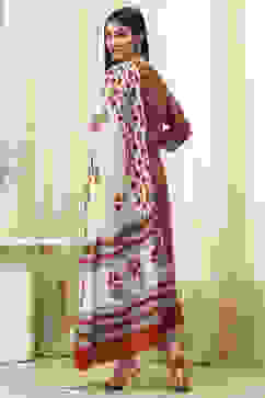 Red Cotton Screen Print Unstitched Suit Set image number 5