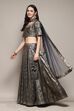 Navy Blue Polyester Straight Kurta Lehenga Set image number 5