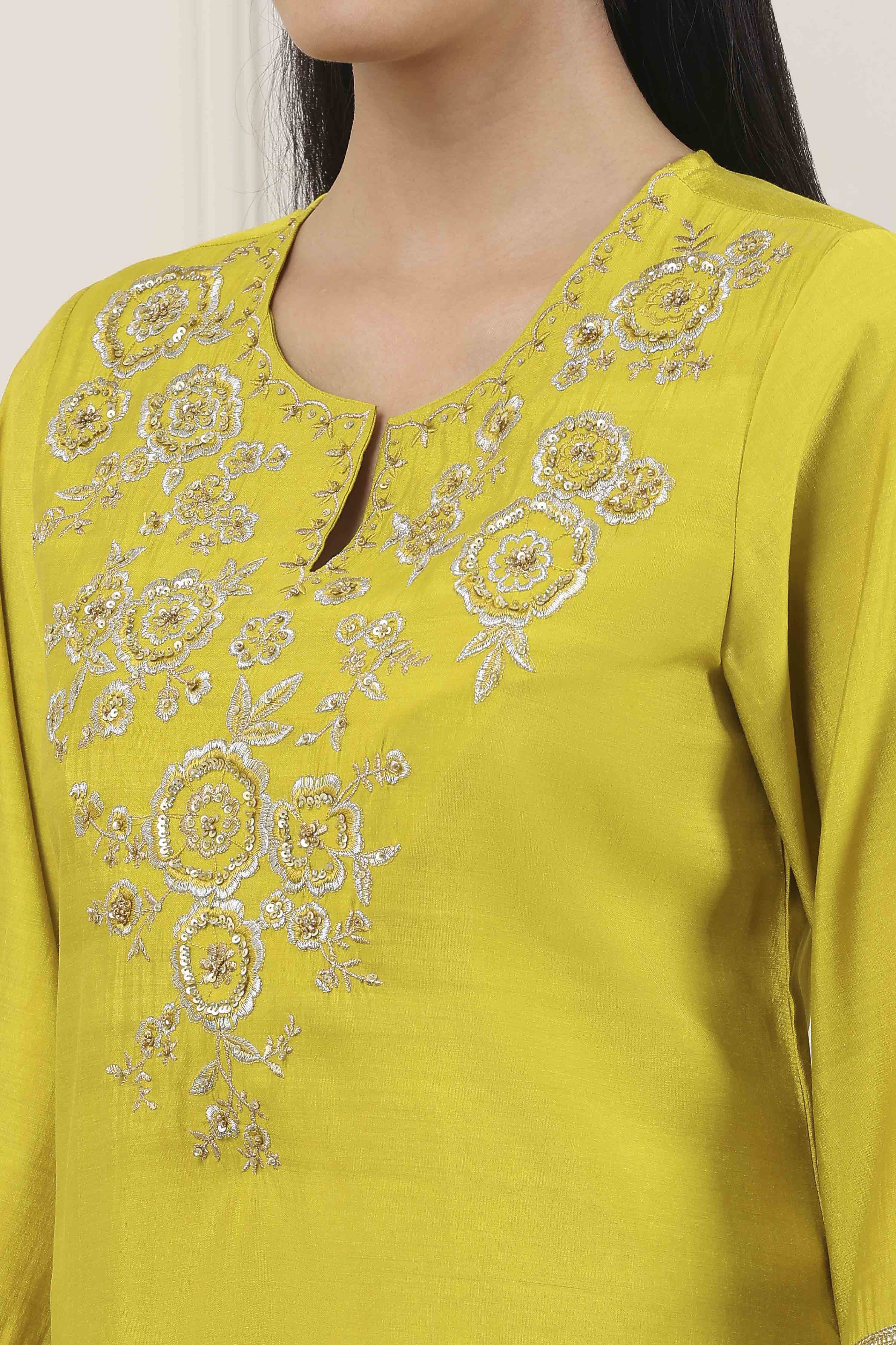 Lime Viscose Blend Straight Kurta image number 1
