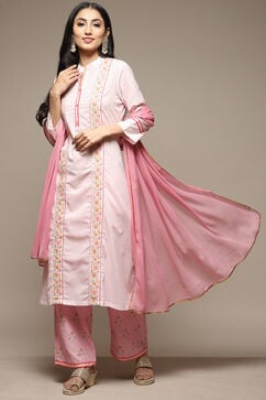 Pink Cotton A-Line Kurta Palazzo Suit Set image number 5