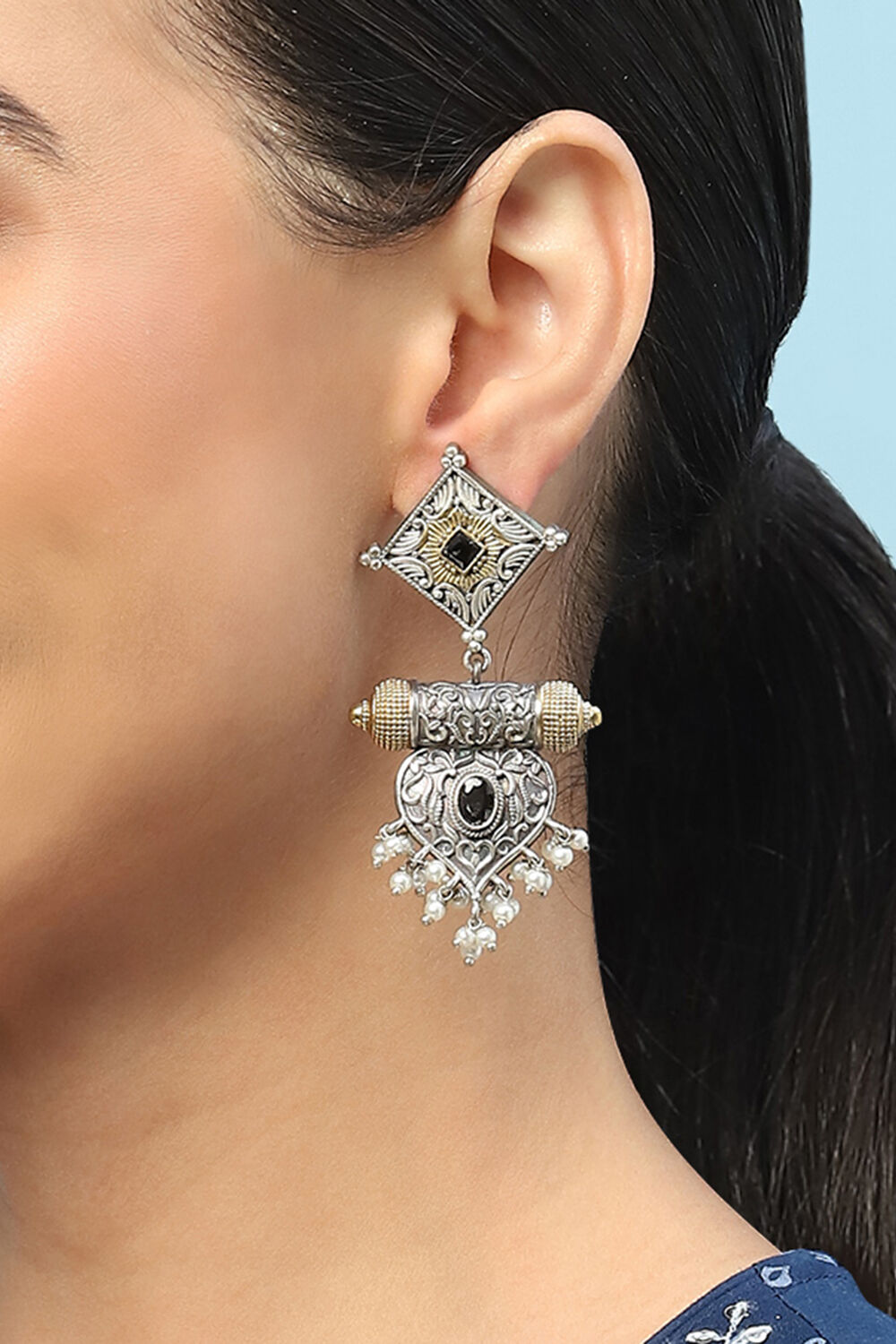 Black Stone Statement Earrings image number 1