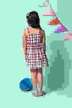 Red & Blue Cotton Gathered Dress image number 4