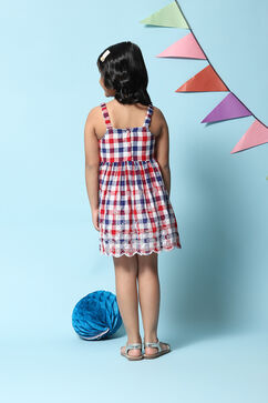 Red & Blue Cotton Gathered Dress image number 4