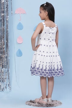 White Cotton Flared Embroidered Dress image number 4