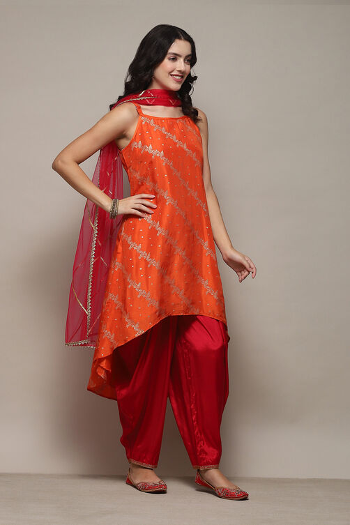 Orange Viscose Shantoon Kurta Dhoti Salwar Suit Set image number 5